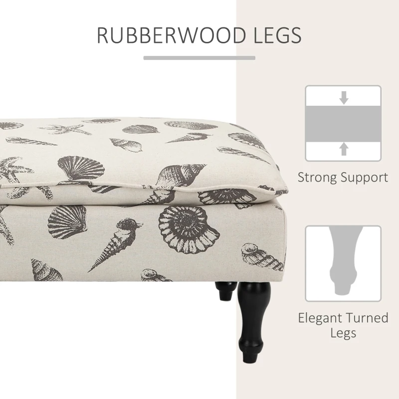 HOMCOM Linen-Touch Upholstered Fabric Ottoman Bench for Bedroom, Entryway, Living Room, Beige with Seashells