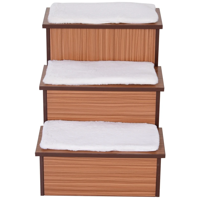 PawHut 24" Wooden Carpeted Pet Easy Step Pet 3 Stairs Ramp for Cats and Dogs