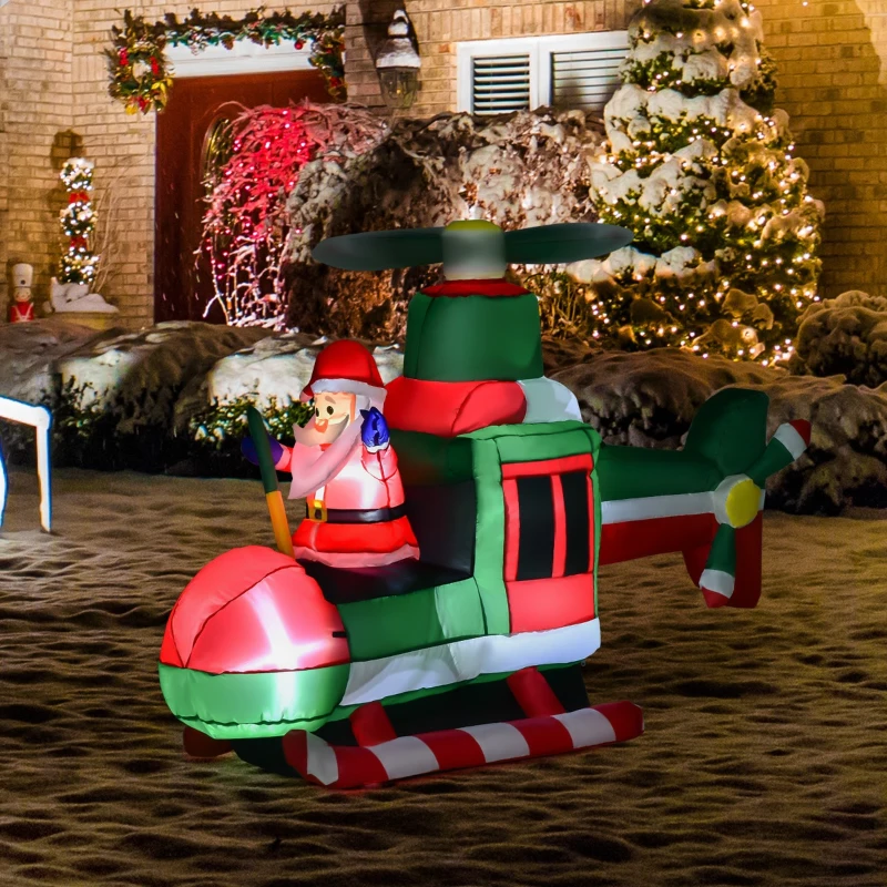 HOMCOM 5FT Christmas Inflatable Santa Claus Flying Helicopter with Built-in LED Lights, Outdoor Indoor Blow up Holiday Yard Decorations