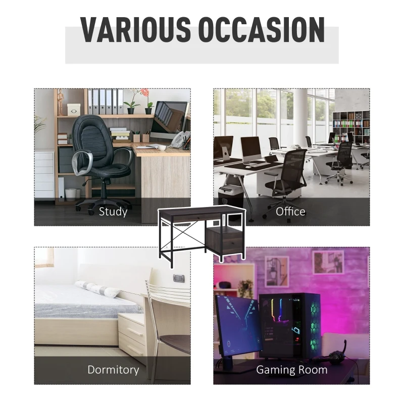 HOMCOM Home Office Writing Desk with File Storage Drawer, Walnut Brown