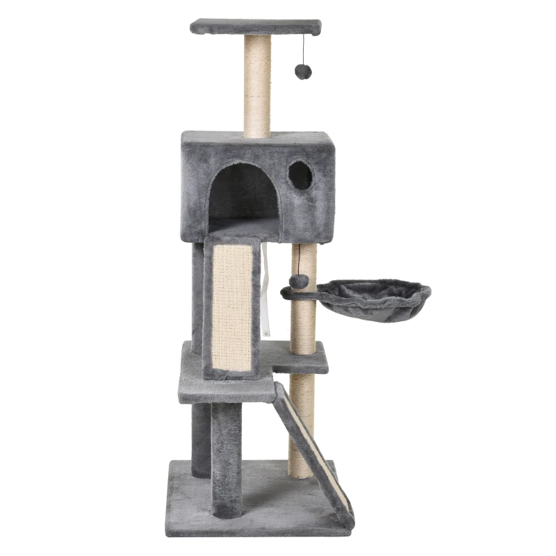 PawHut Cat Tree Tower with Sisal-Covered Scratching Posts and Ladders for Climbing and Playing