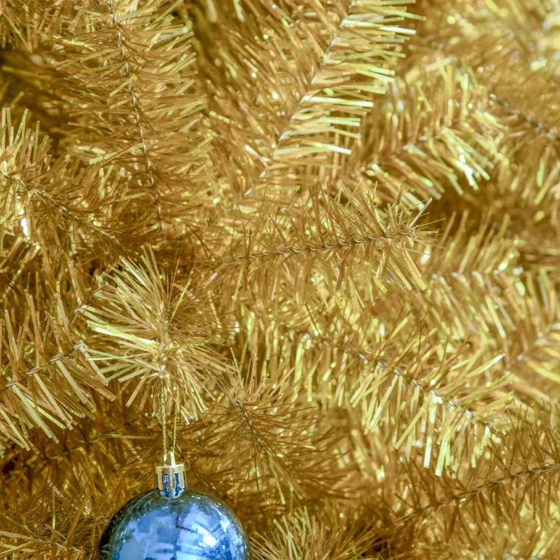 HOMCOM 6' Tall Unlit Full Fir Artificial Christmas Tree with Realistic Branches, and 1000 Tips, Gold