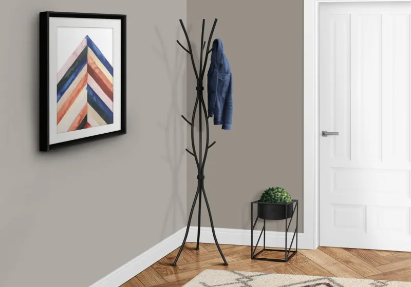 Monarch 74" Modern Tree Branch Inspired 12-Hook Metal Coat Tree Hanger Rack - Hammered Black Finish