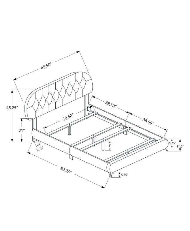 Monarch Twin Size Contemporary Upholstered Bed Frame with Padded Diamond Tufted Headboard and Chrome Legs - White Leather Look