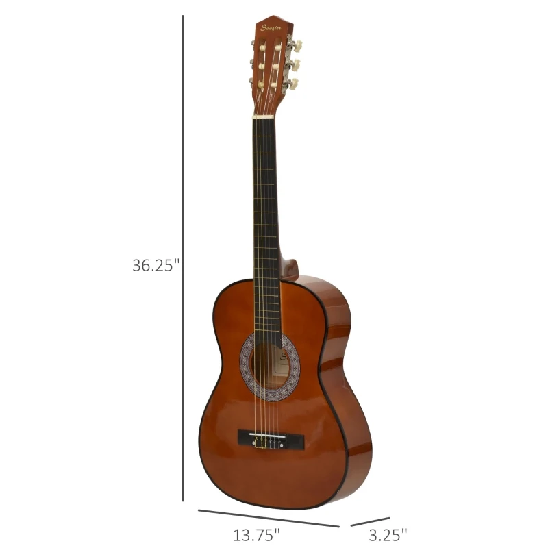 Soozier 36" Classical Guitar Birch Wood Guitar Set with Special Storage Bag for Child Beginners, Coffee