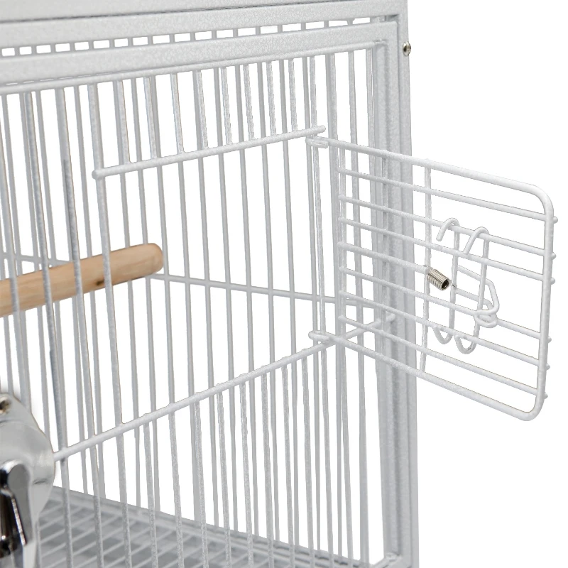 PawHut 18" Heavy Duty Wrought Iron Travel Bird Cage Carrier With Handle Perch And Accessories - White