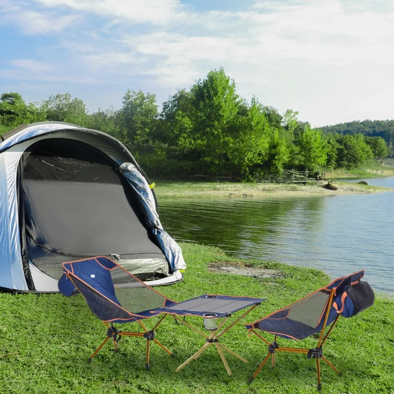 Outsunny Camping Table and 2 Chairs Set Lightweight Folding Set w/ Cup Holder & Carry Bag