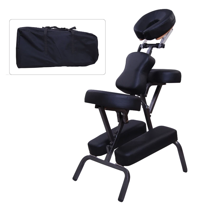 HomCom 3" Foam Portable Massage Chair PU Leather Spa Beauty Chair Black