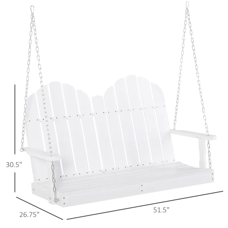 Outsunny 47'' 2-Seater Hanging Porch Swing, Outdoor Patio Swing Bench with Wooden Build, Water-Fighting Protection, & Classic Style, 440 lb Weight Capacity, White