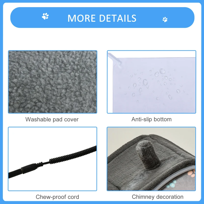 PawHut Heated Cat House Condo, Foldable Enclosed Pet House with Heating Pad for Cats or Small Dogs, Use for Indoor & Outdoor Paw Print Pattern