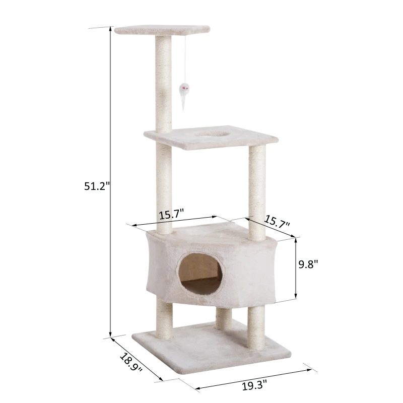 PawHut 51" Multi-Level Cat Tree with Hanging Toy