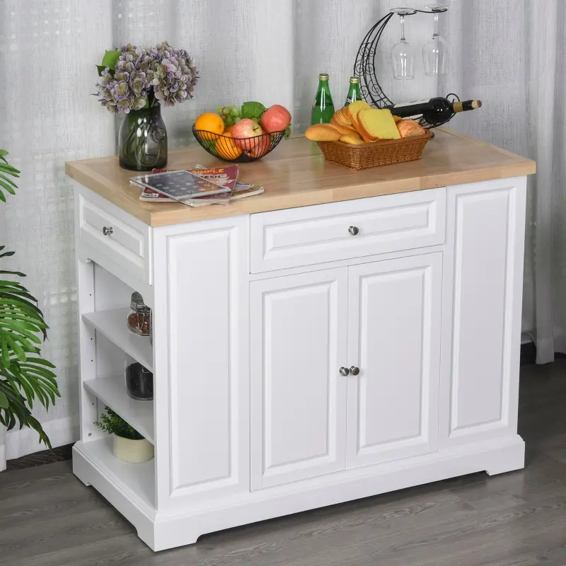 HomCom Rolling Kitchen Island Trolley Storage Cart with Drawers, Door Cabinet, Adjustable Shelves for Dining Room, White