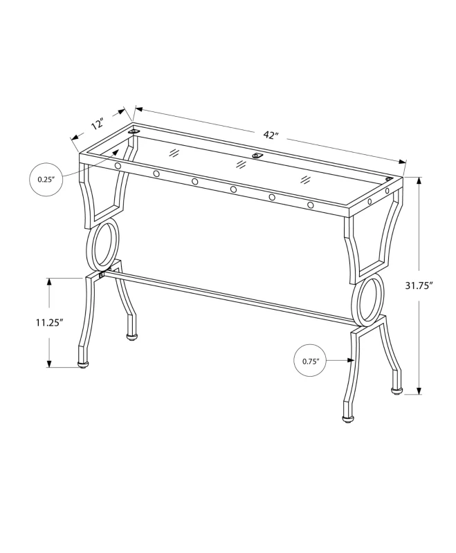 Monarch 42" Contemporary Tempered Glass Top Symmetrical Shapes Metal Frame Accent Hall Sofa Console Table - Silver Finish