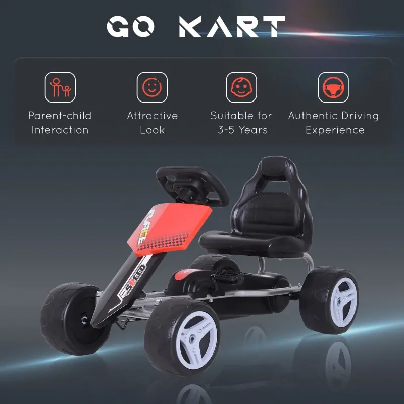 Aosom Kids Go Kart, 4 Wheeled Ride On Pedal Car, Racer for 3 years, for Boys and Girls, Outdoor - Red