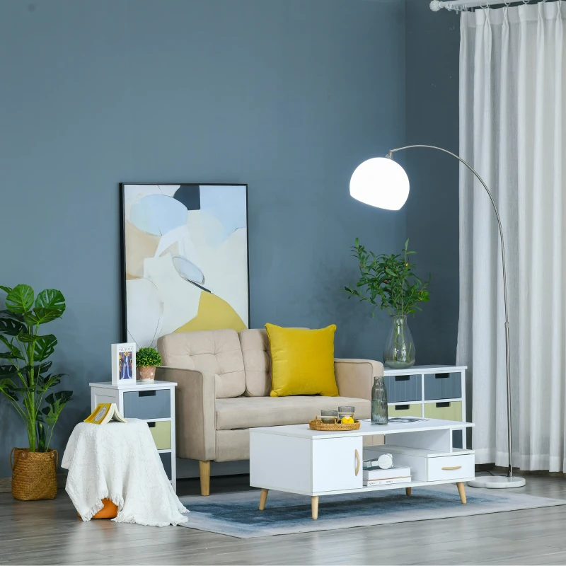 HOMCOM Arc Floor Lamp,Metal Standing Lamp, with 350° Flexible Lampshade, Adjustable Pole, and Marble Round Base for Living, Office, Bedroom, White/Silver