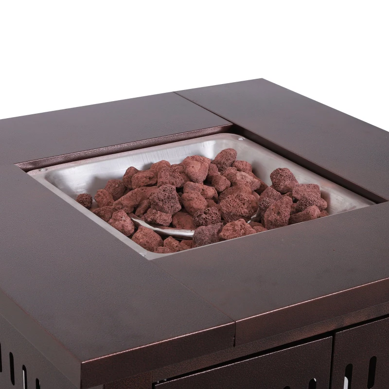 Outsunny 38" Square Convertible Gas Fire Pit Table Outdoor Patio Propane Fire Flame Dining Table 40,000 BTUs w/ Cover