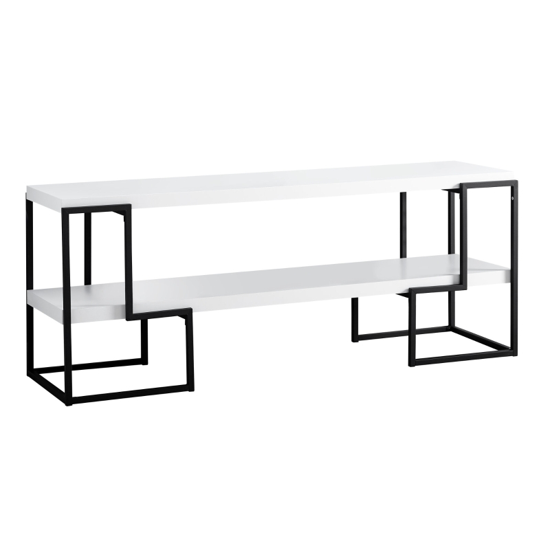 Monarch 60" Contemporary Thick Design Shelves Open Storage Console TV Stand - White Finish