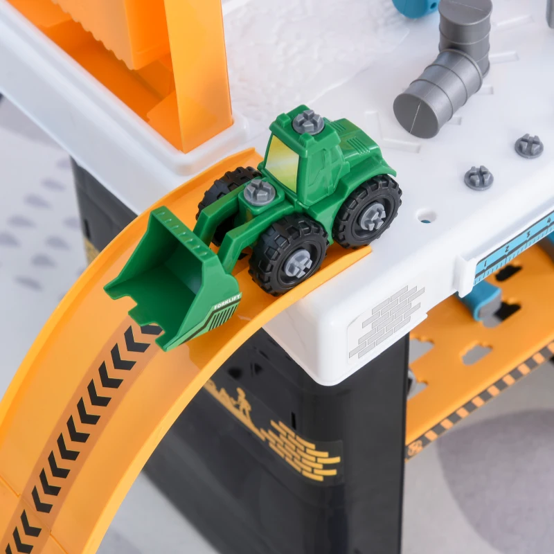 Qaba 54 Pieces Kids Tool Workbench, Toddler Pretend Play Construction Tool Toy with Cars and Slides for Ages 3+