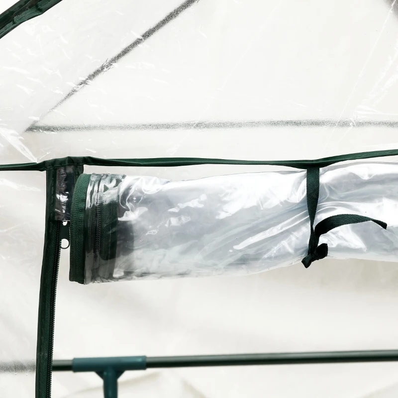 Outsunny 56" x 29" x 77" Mini Greenhouse Walk-in Greenhouse Garden Hot House with 2-Tier Shelving, Roll-Up Door & Weather Cover