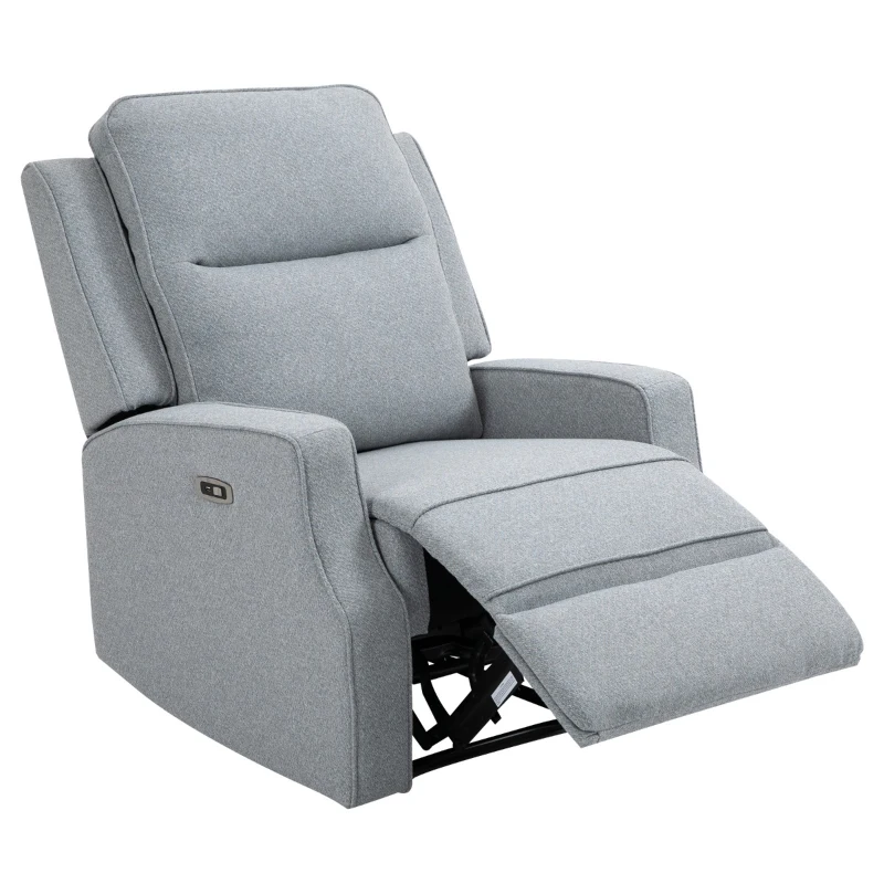 HOMCOM Electric Power Recliner, Wall Hugger Armchair with USB Charging Station, Sofa Recliner with Linen Upholstered Seat and Retractable Footrest, Blue