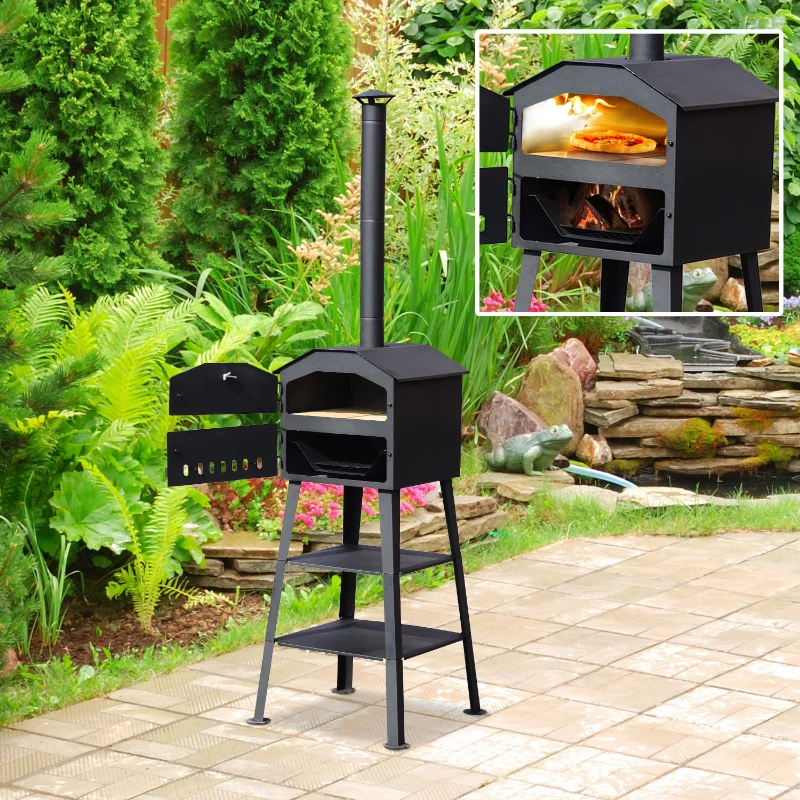 Outsunny Patio Pizza Oven Barbecue Grill Trolley Charcoal BBQ Patio Outdoor Garden Heating Heat Smoker