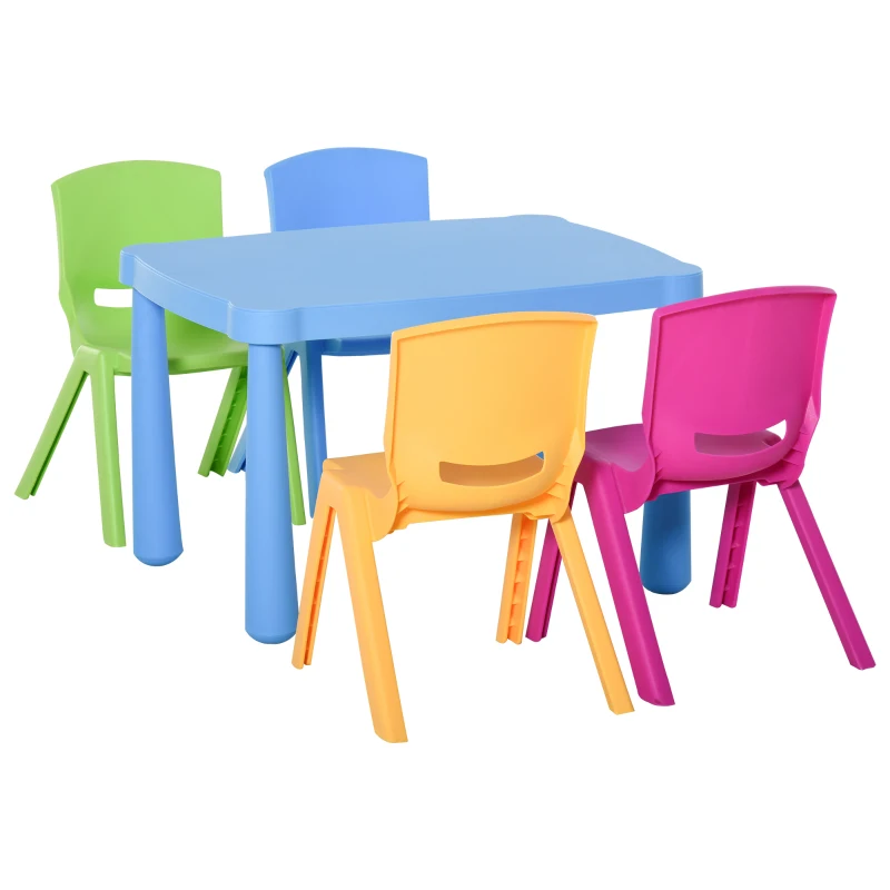 HOMCOM 5 Pieces Kids Table and Chair Set Toddler Plastic Play Activity Set with Stackable Chairs, Multicolor