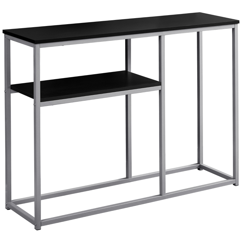Monarch 42" Contemporary Accent Hall Sofa Console Table with Lower Shelf and Metal Frame - Black / Silver Metal Base