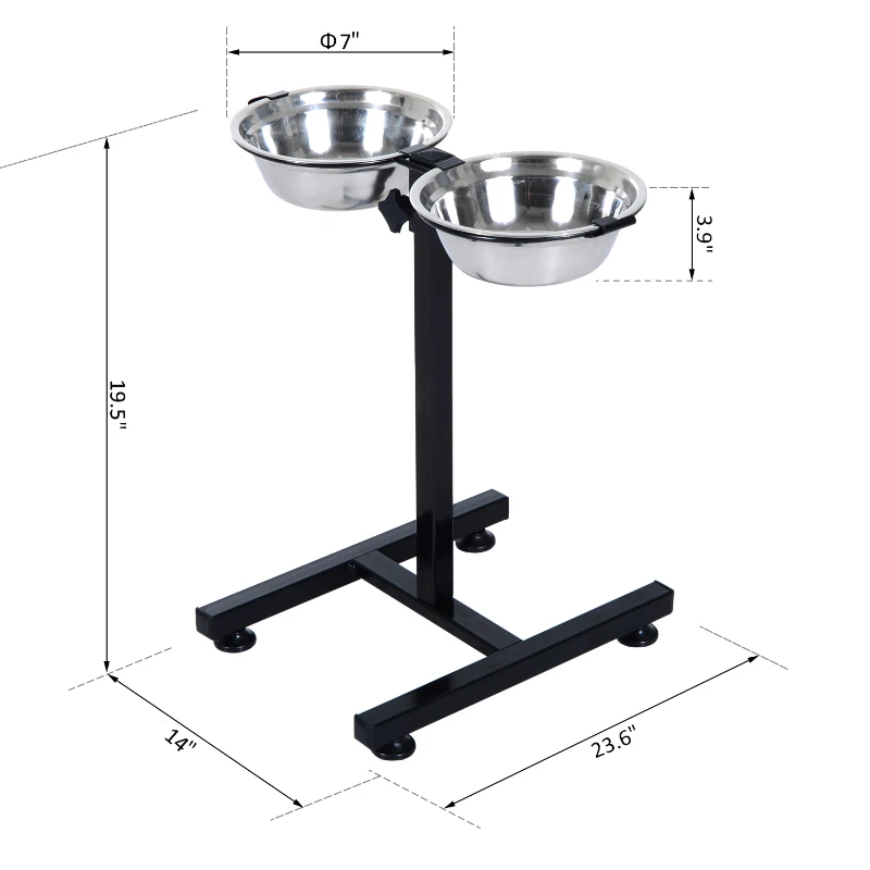 PawHut Elevated Dog Bowls Double Pet Food Dishes Height Adjustable Promote Digestion Stainless Steel with Stand Silver