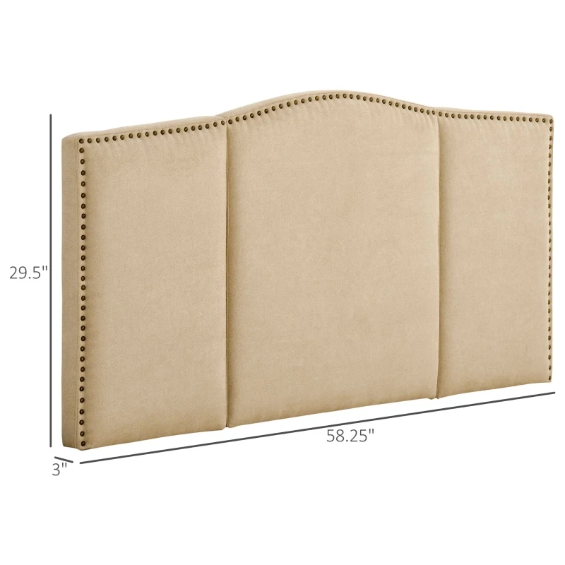 HOMCOM Upholstered Nailhead Trim Headboard, Home Bedroom Decoration for Full and Queen-Sized Beds, Beige