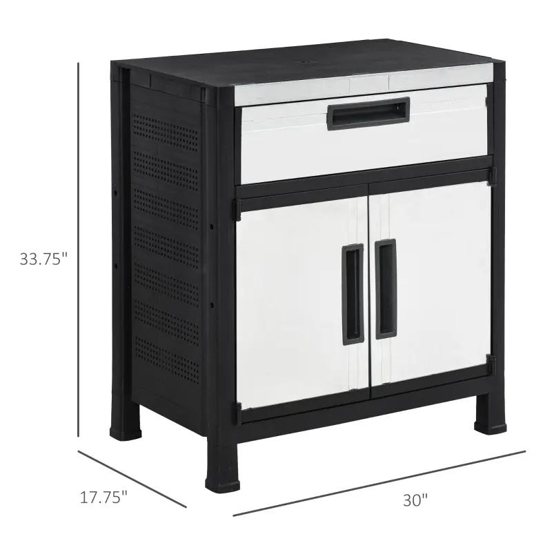 Outsunny Storage Sheds Outdoor Cabinet for Garden Tool with Adjustable Shelves, Ample Drawer with Waterproof PP & Galvanized Steel for Indoor/Outdoor Use