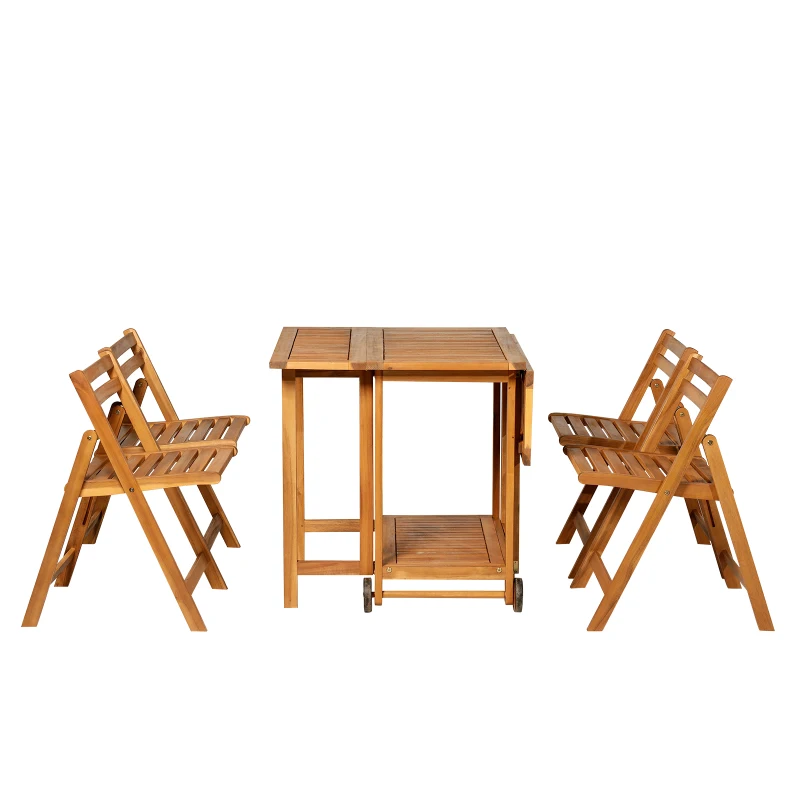 Outsunny 5pcs Acacia Wood Dining Set Expandable Table Compact Folding Chair