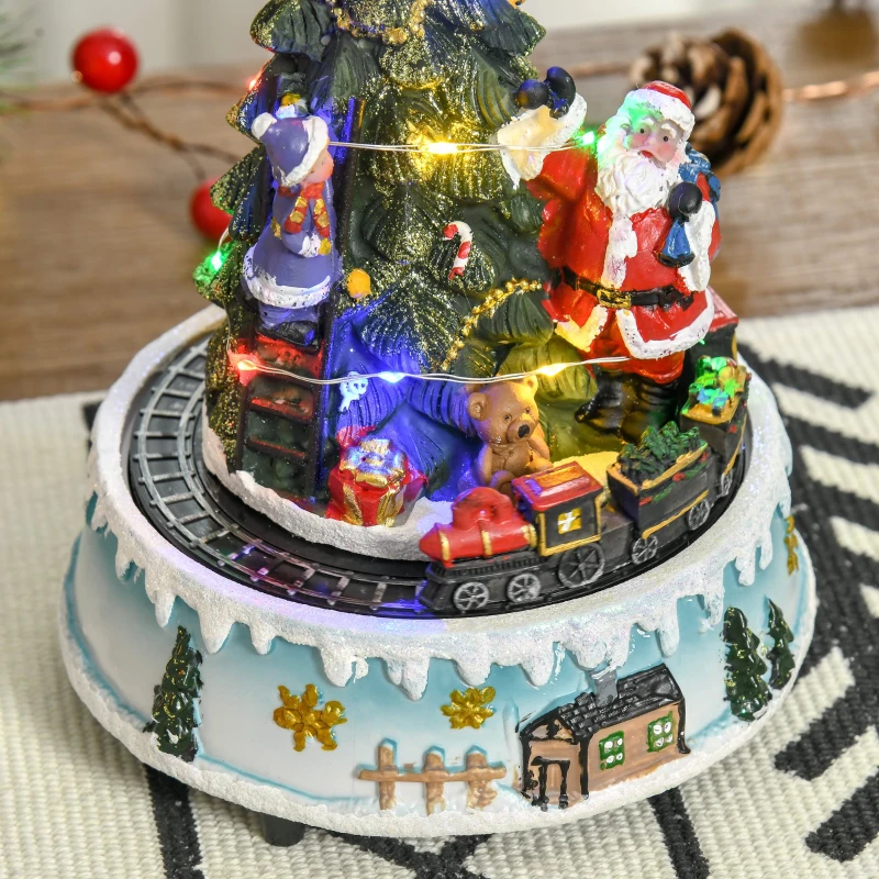 HOMCOM Animated Christmas Tree Scene, Pre-Lit Musical Collectable Decor with Moving Train and Santa, Winter Wonderland Set for Indoor Holiday Display
