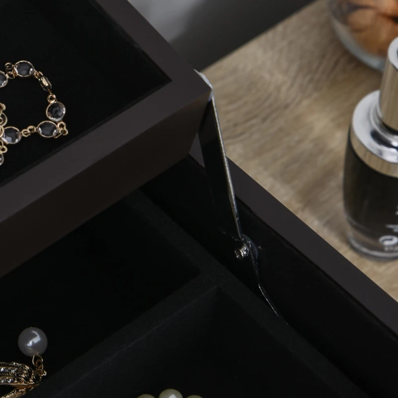 HOMCOM 3-Tier Jewelry Box Organizer with Glass Mirror and 6 Slots for Beauty Accessories, Costume Jewelry - Walnut