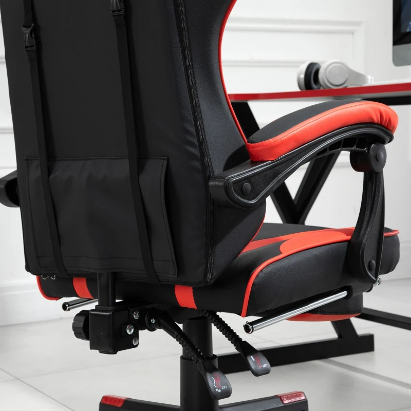 Vinsetto High Back Gaming Chair, PU Leather Racing Style Gamer Computer Chair with Retractable Footrest with Lumbar Support, Pillow and Adjustable Padded Armrests, Red