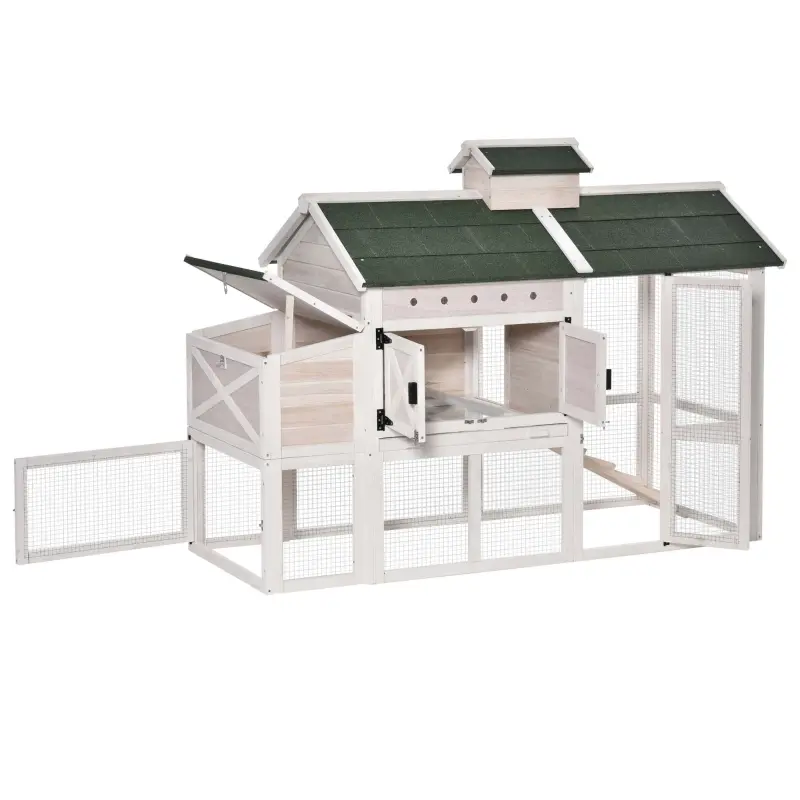 PawHut Wooden Chicken Coop Hen House with Removable Tray and Nest Box, 71" Rabbit Hutch and Poultry Cage with Ventilated Holes , White