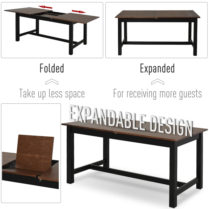 HomCom Expandable Folding Kitchen Dining Table with Elegant Natural Wood Design & Sturdy Construction - Walnut