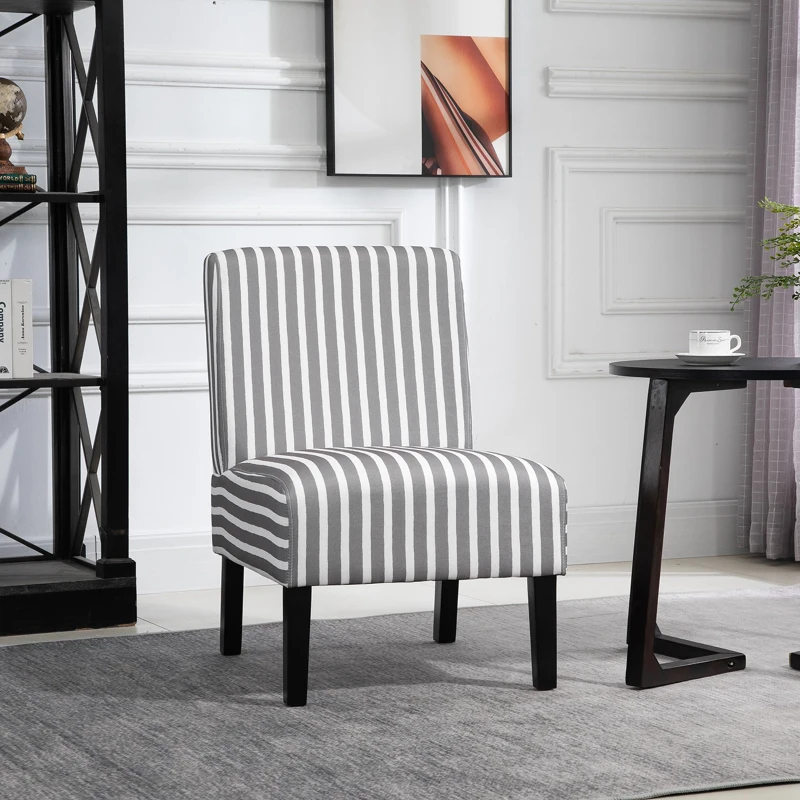 HOMCOM Linen Fabric Dining Chair with Pine Wood Legs and Sponge Padded Cushion, for Living Room, Dining Room, Line Pattern