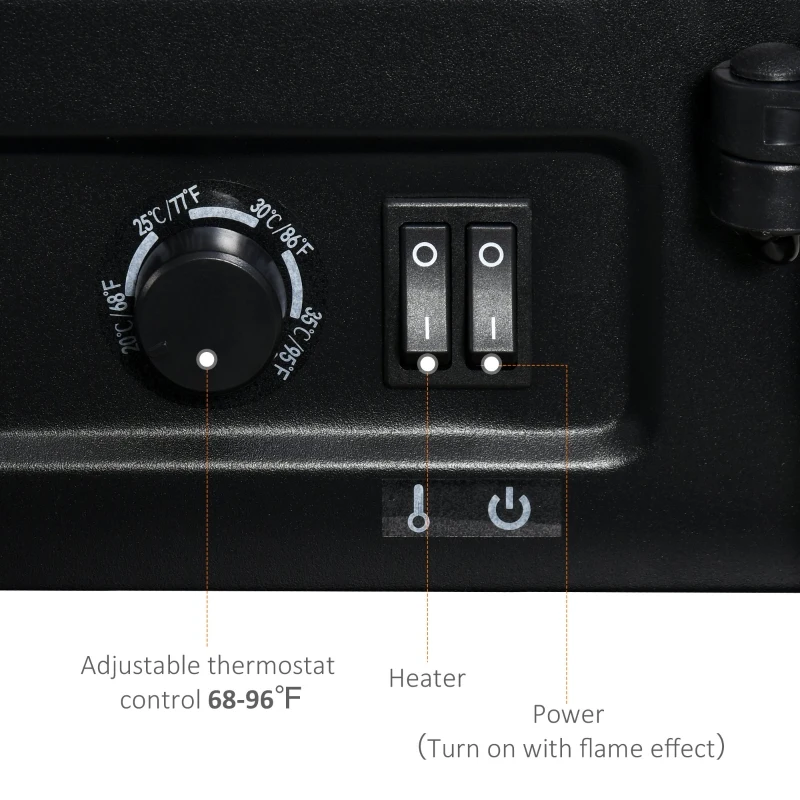 HOMCOM Electric Fireplace Heater, Fireplace Stove with Realistic LED Flames and Logs, Remote Control and Overheating Protection, 1400W, Black