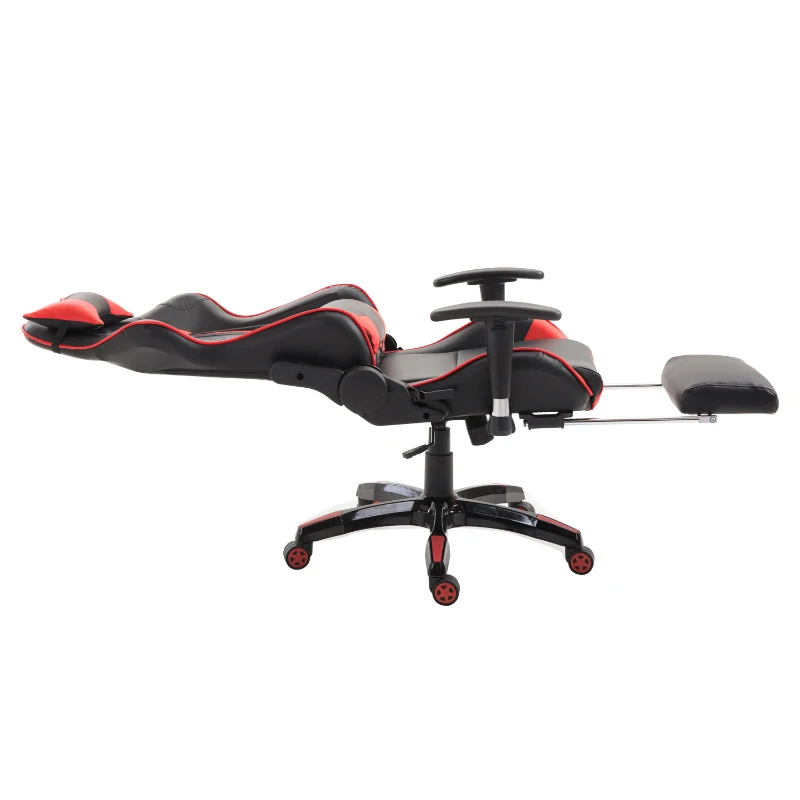 HOMCOM High Back Gaming Office Chair Bucket Seat with Retractable Footrest Racing Style Adjustable Swivel Recliner Red