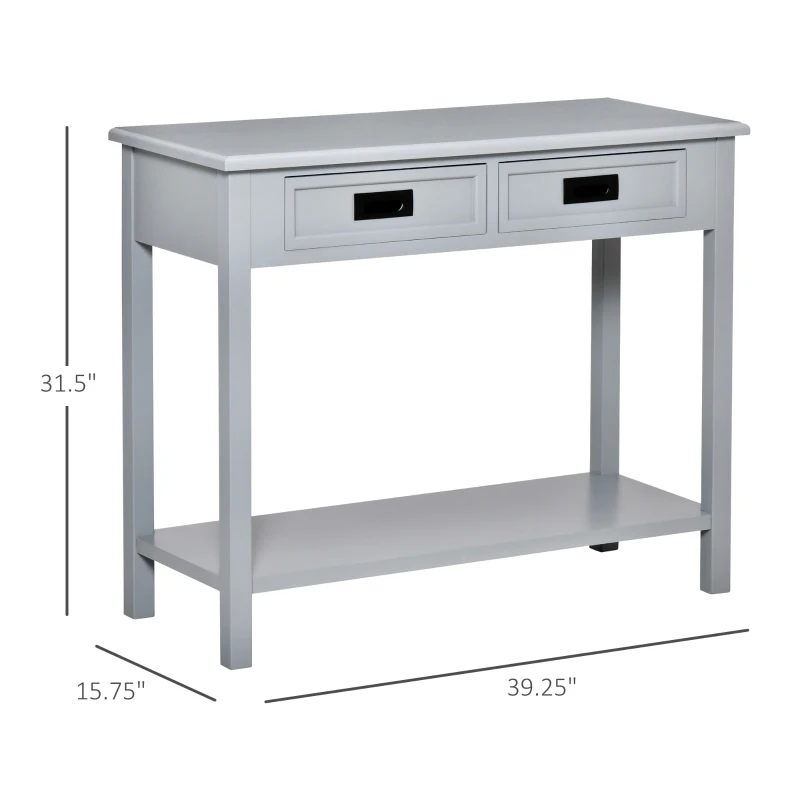 HOMCOM Console Table with 2 Storage Drawers and Open Shelf, Modern Sofa Table for Hallway, Living Room, or Bedroom, Grey
