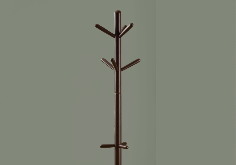 Monarch 69" Contemporary Modern 9-Hook Wooden Coat Tree Hanger Rack - Cappuccino Brown Finish