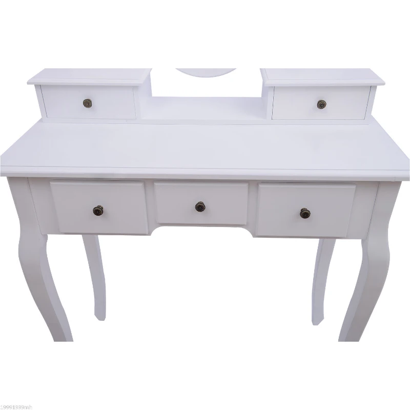 HomCom Dressing Table Stool Makeup Mirror Wood Dresser Antique Style Shabby Chic with Vanity Mirror & Stool - White