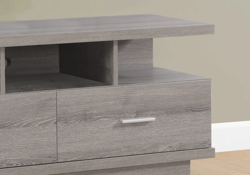 Monarch 60" Contemporary Wood Grain-Look Open Shelf Storage 2-Drawer Console TV Stand - Dark Taupe Finish