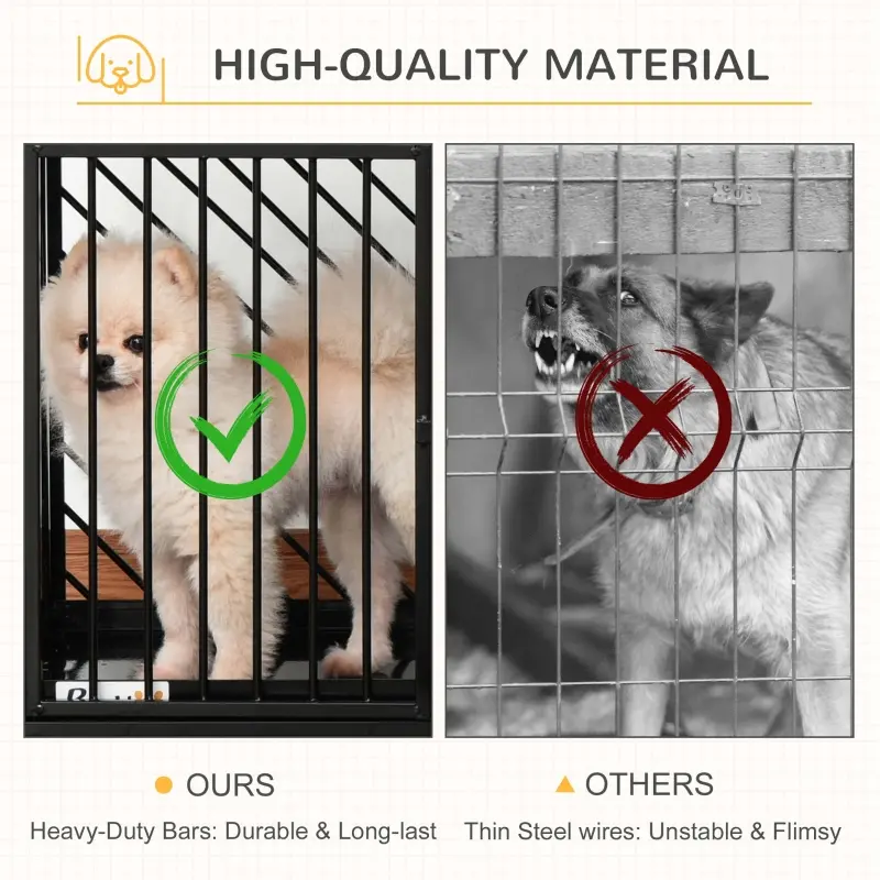 PawHut Furniture Style Dog Crate End Table w/ Cleaning Tray, Steel Dog Cage Kennel for Small Medium Pet Indoor Use Black