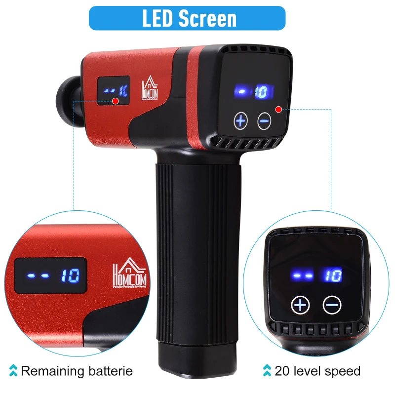 HOMCOM Handheld Massaging Gun Deep Tissue Muscle Massager  Super Quiet (20 Speed and 6 Heads)  with Travel Case