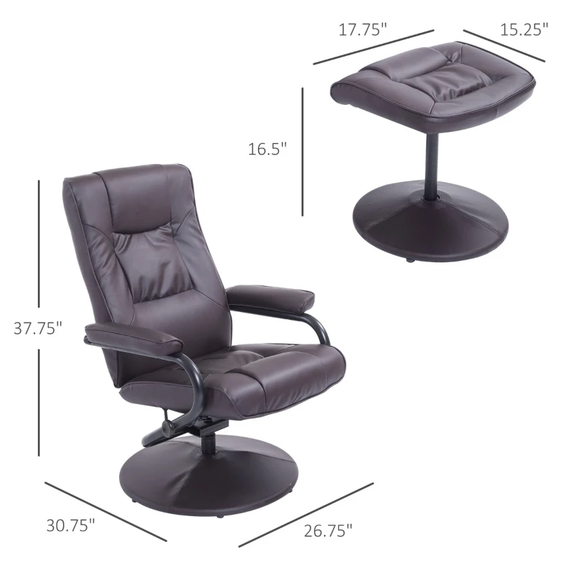 HomCom Ergonomic Faux Leather Lounge Armchair Recliner And Ottoman Set - Dark Brown
