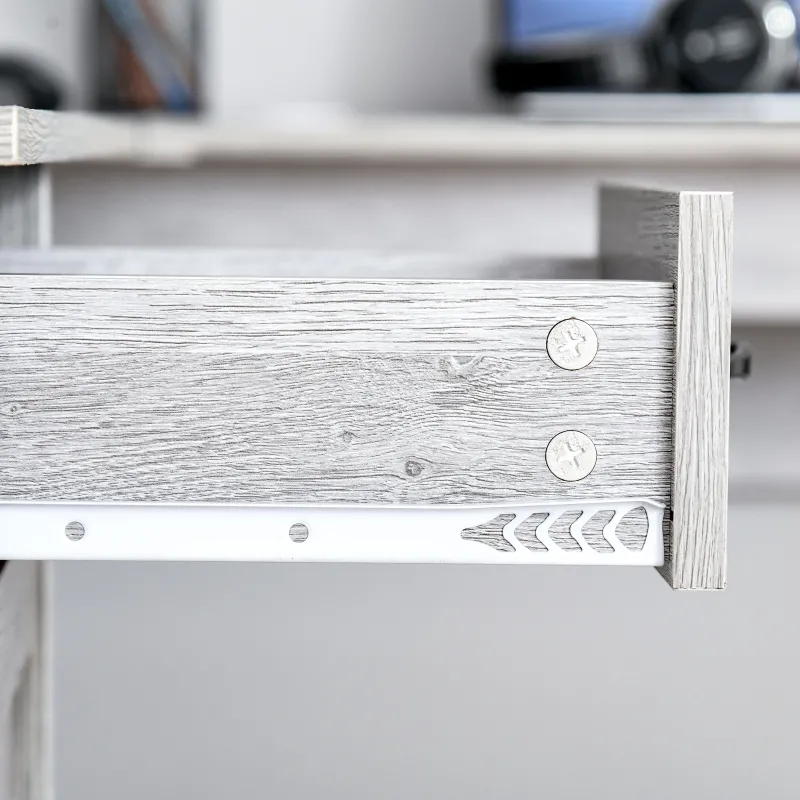 HOMCOM L-Shaped Desk with Hutch, Computer Desk with Drawers, Home Office Corner Desk Study Workstation Table with Storage Cabinets Shelves, Grey