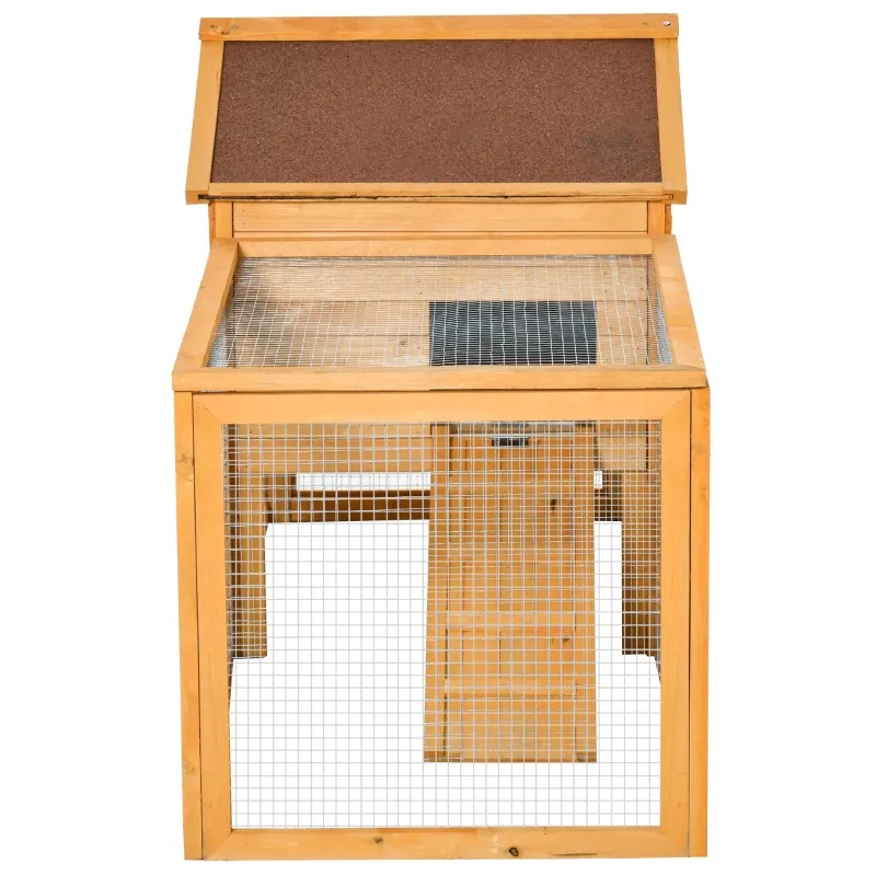 PawHut 62" Large Outdoor Log Cabin Rabbit Cage Small Animal Hutch with Run and Ramp