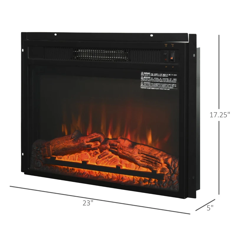 HOMCOM Electric Fireplace Insert for Wood Cabinets with Realistic Flame Effect and Automatic Shut-Off, Black