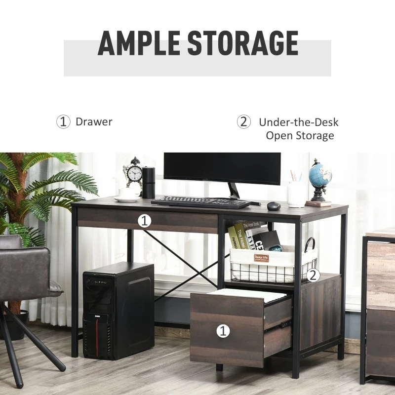 HOMCOM Home Office Writing Desk with File Storage Drawer, Walnut Brown